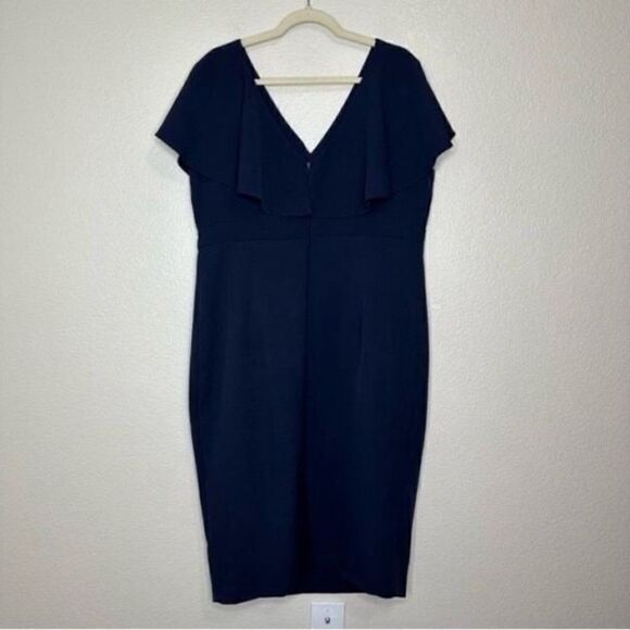 Asos Navy Blue Double V Ruffle Wrap Midi Dress, Size 14 - Picture 5 of 12